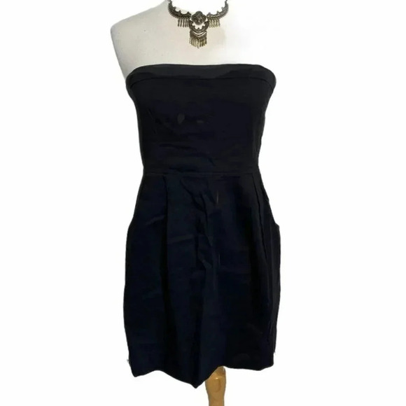 Theory 8 black strapless‎ midi dress with pockets - Picture 1 of 6